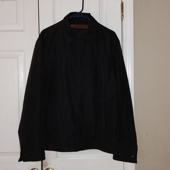 Perry Ellis Black Water Resistant Zip Rain Jacket Coat Sz L - Picture 1 of 6